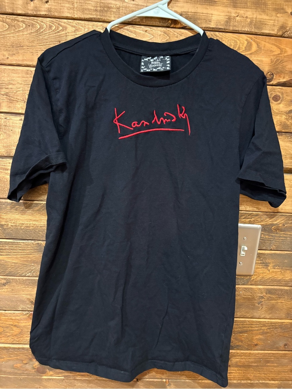 Rebel Vengeance Men's Black T-Shirt with Red Kandinsky graphic cotton medium